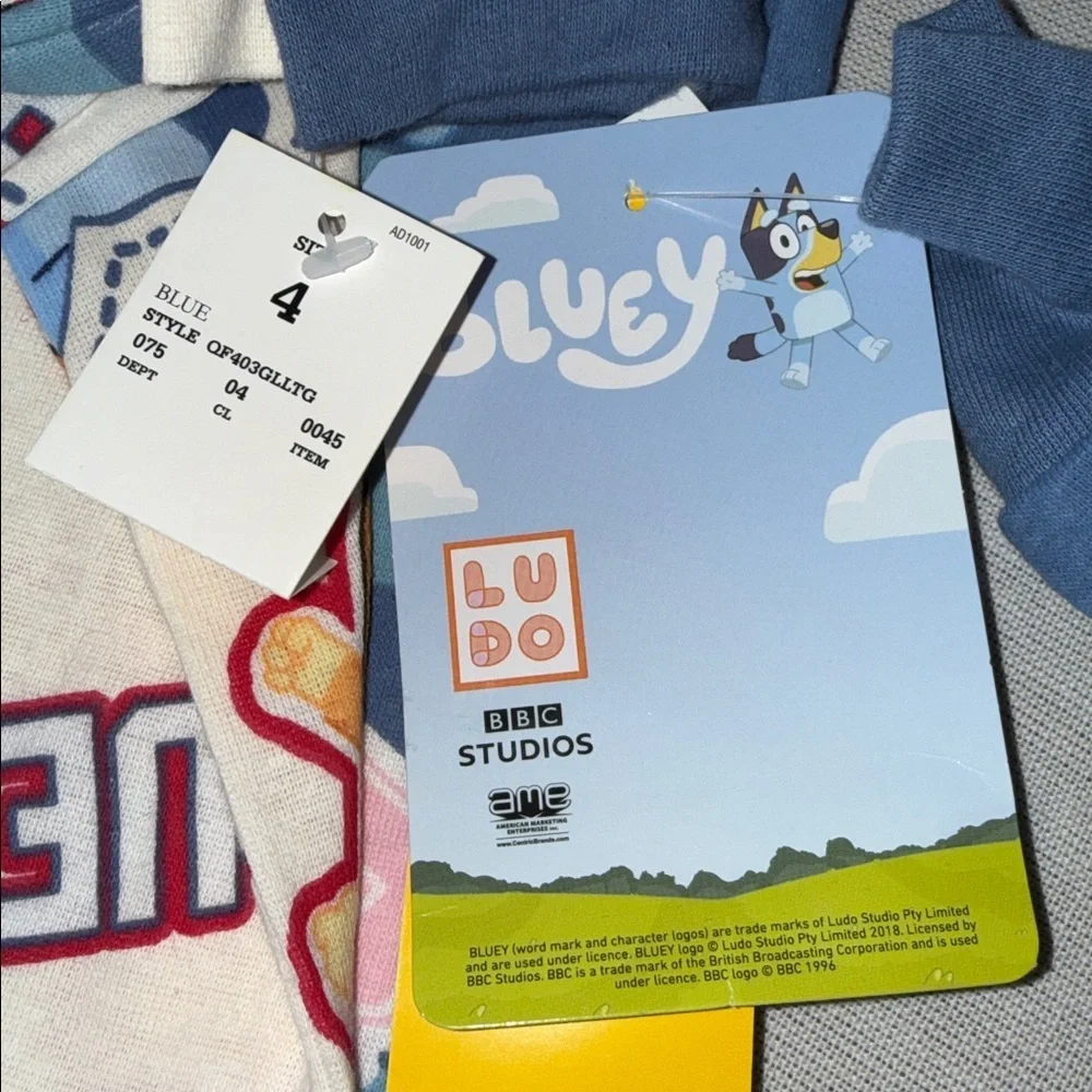 Bluey Pajamas Size 4 | 4-Piece Kids PJ Set | Long Sleeve Tops & Pants